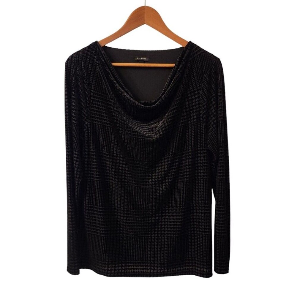 Talbots Black Velvet Burnout Long Sleeve Womens Size Large Whimsy Goth Romantic
